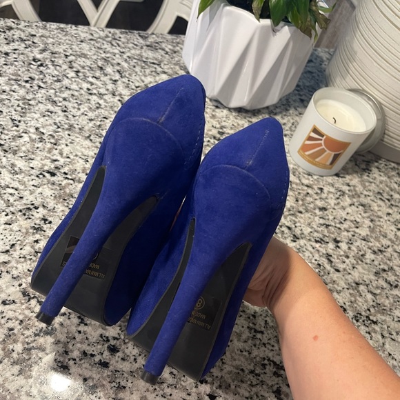 Sexy Royal Blue Ruffle Stiletto Platform Heels sz 8.5 - Picture 7 of 7